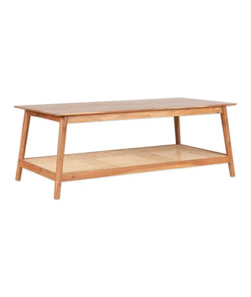 Wood Factory Viktor Premium Rectangle Coffee Table with Natural Cane #24